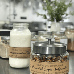 raw Cinn-Full-Granola served with fresh almond milk