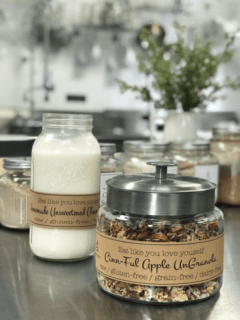 raw Cinn-Full-Granola served with fresh almond milk