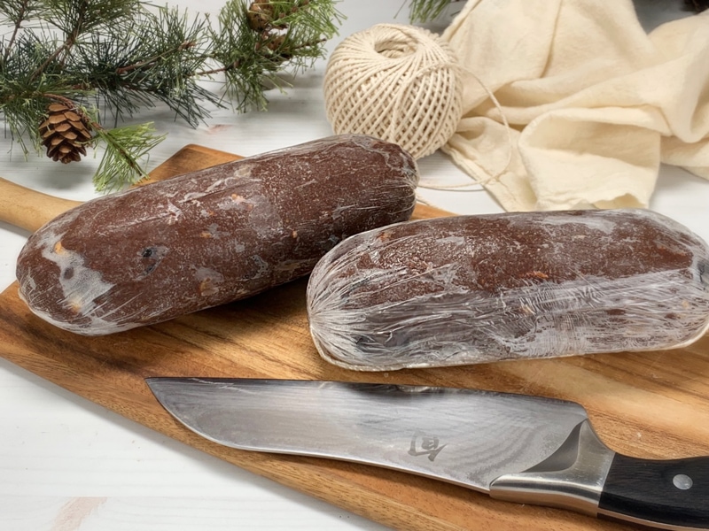 Chocolate-Salami-wrapped-in-plastic-wrap