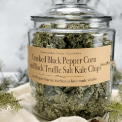 gluten-free vegan Cracked Black Pepper and Black Truffle Salt Kale Chips