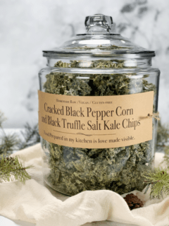 gluten-free vegan Cracked Black Pepper and Black Truffle Salt Kale Chips
