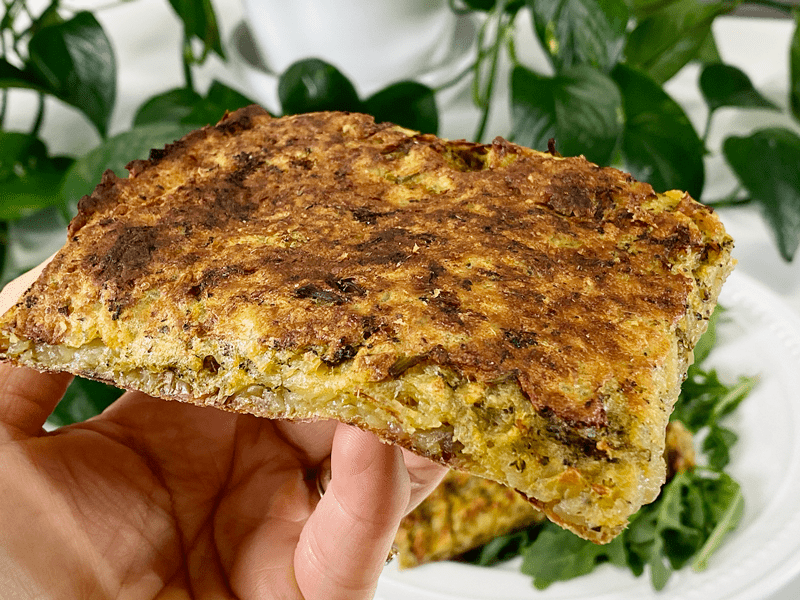 vegan gluten-free oil-free crispy potato and broccoli hash brown bake