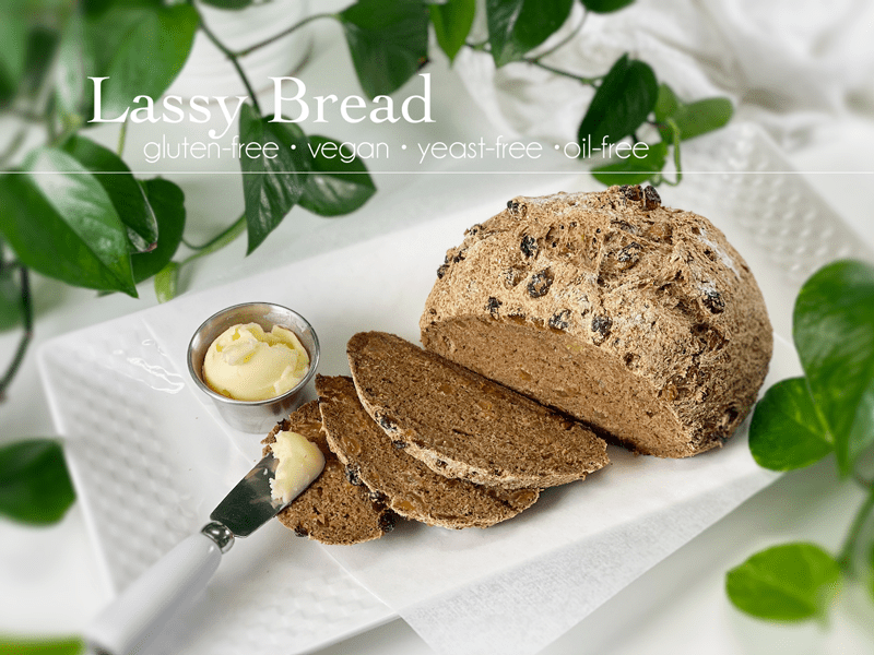 gluten-free vegan yeast-free nut-free lassy bread (molasses and golden raisin)