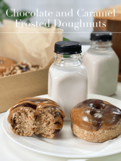 raw and baked vegan gluten-free oil-free yeast-free chocolate and caramel doughnuts
