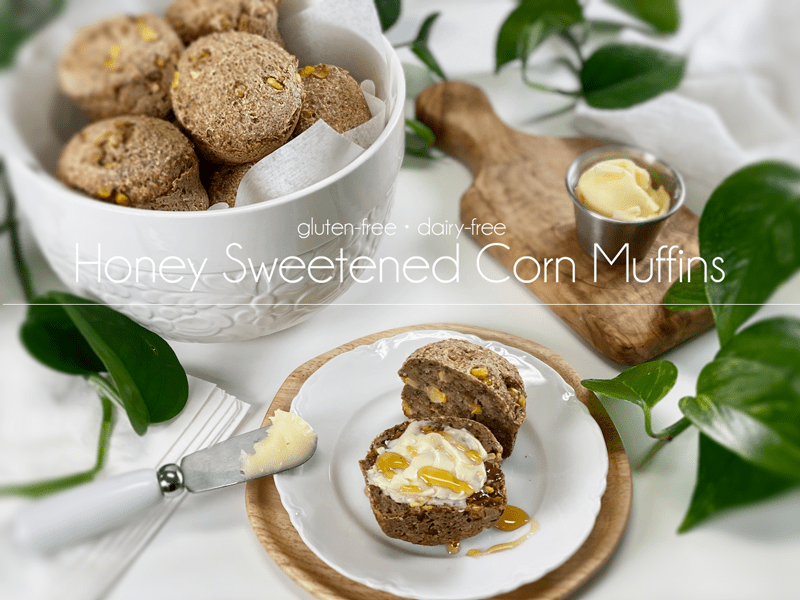 gluten-free diary-free honey sweetened corn muffins