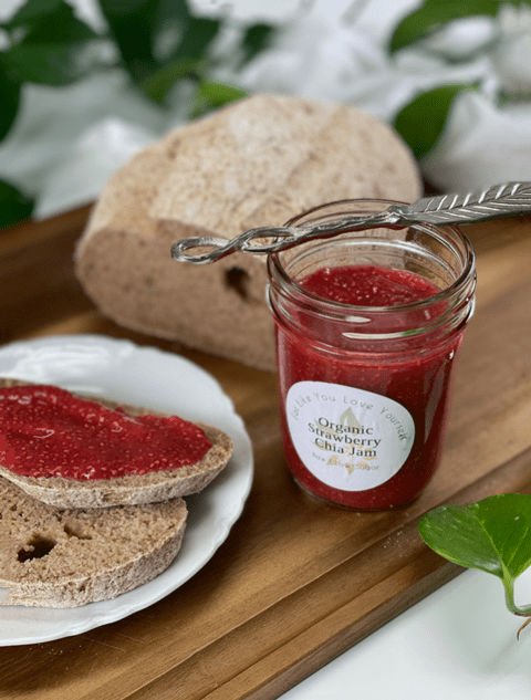 low sugar vegan no-cook strawberry chia seed freezer jam