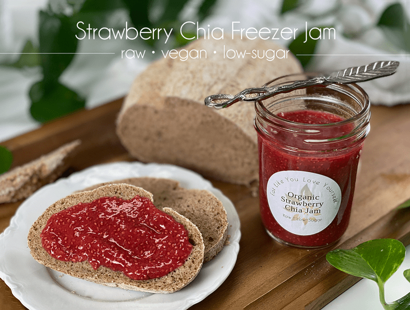 low sugar vegan no-cook strawberry chia seed freezer jam